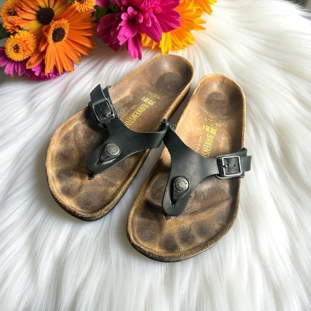 Birkenstock Gizeh Black Leather Sandals – EU 39 / US 8–8.5